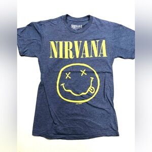 Nirvana Mens Shirt Size S Blue Short Sleeve Stretch Rock Band Graphic Tee Music